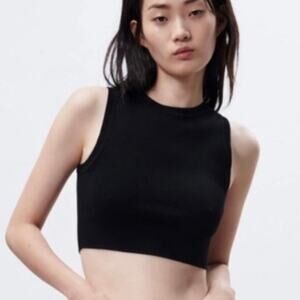 ZARA Black Knit High Neck Crop Top XS | Sleeveless Fitted Tank